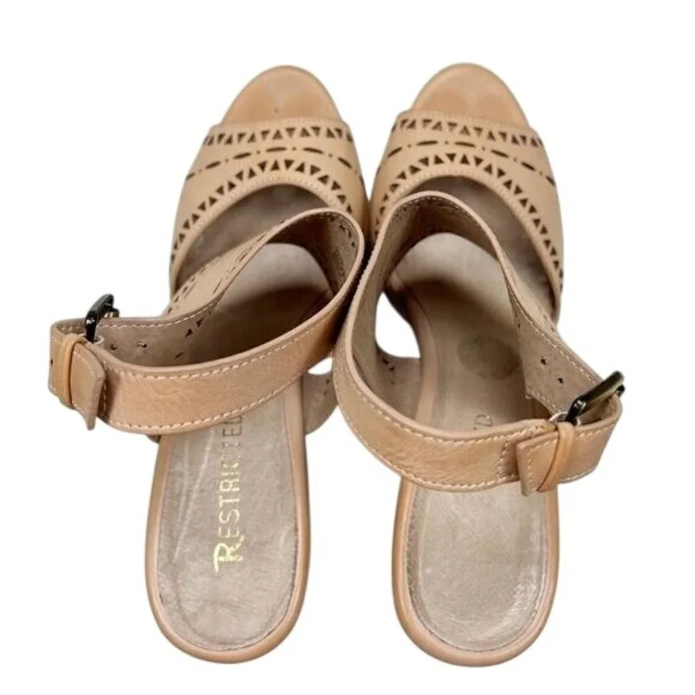 Restricted Tan Leather Laser‎ Cut Wedge Heels Size 7.5